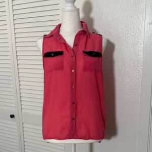 SWOON western Sleeveless Button-Front Blouse - Pink Sz M